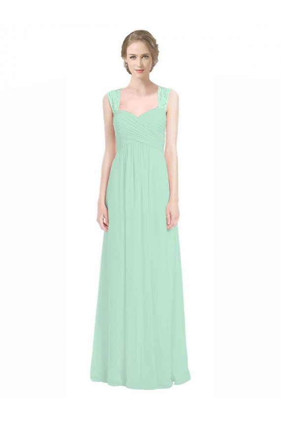 Günstige Minzgrün A-Linien Chiffon Spitze Lange Brautjungfernkleider