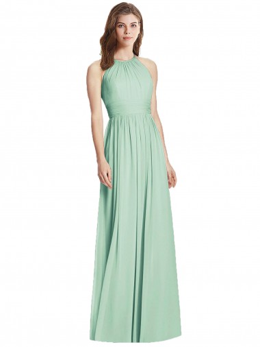 Günstige Minzgrün A-Linien Neckholder Chiffon Lange Brautjungfernkleider