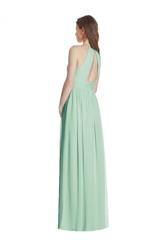Günstige Minzgrün A-Linien Neckholder Chiffon Lange Brautjungfernkleider