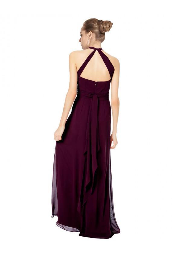 Günstige Mitternachtsgrün A-Linien Neckholder Chiffon Lange Brautjungfernkleider