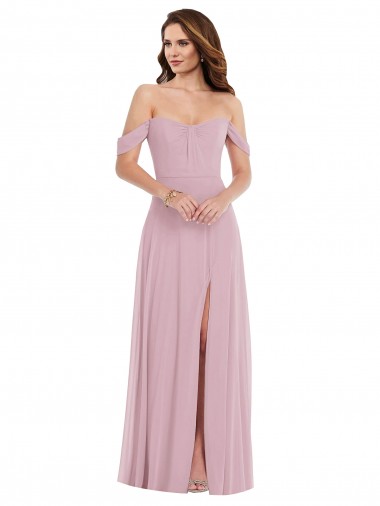Günstige Primel A-Linien Chiffon Lange Brautjungfernkleider