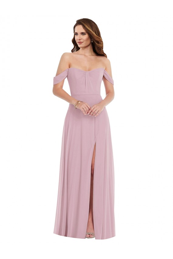 Günstige Primel A-Linien Chiffon Lange Brautjungfernkleider