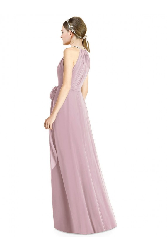 Günstige Primel A-Linien Neckholder Chiffon Lange Brautjungfernkleider