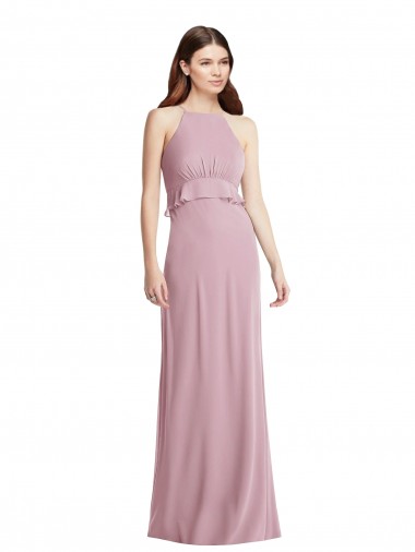 Günstige Primel A-Linien Neckholder Chiffon Lange Brautjungfernkleider