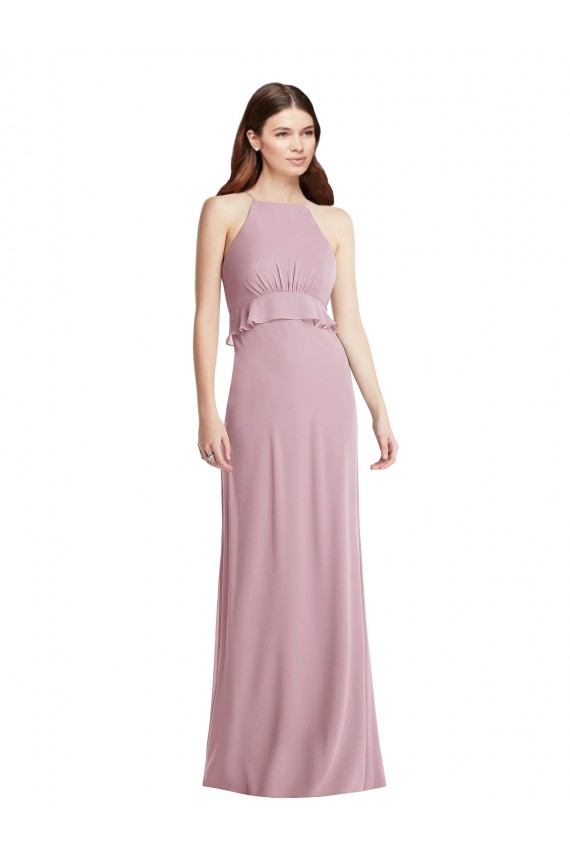 Günstige Primel A-Linien Neckholder Chiffon Lange Brautjungfernkleider