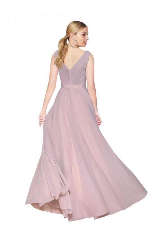 Günstige Primel A-Linien V-Ausschnitt Chiffon Lange Formale Brautjungfernkleider / Abendkleider / Abiballkleider