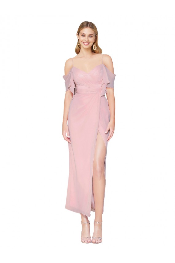 Günstige Primel Meerjungfrau Off-Schulter Knielang Chiffon Kurze Formale Brautjungfernkleider / Abendkleider / Abiballkleider