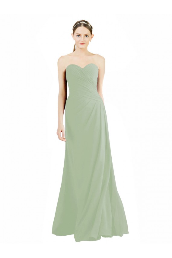 Günstige Rauchgrün A-Linien Chiffon Lange Brautjungfernkleider