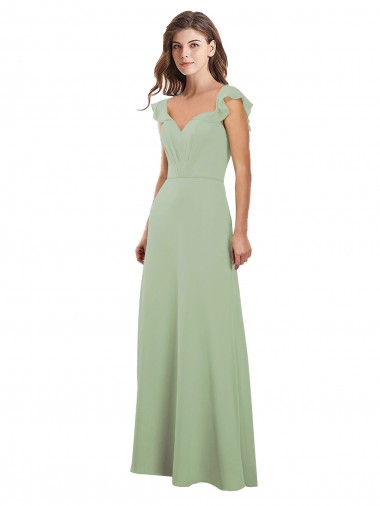 Günstige Rauchgrün A-Linien Chiffon Lange Brautjungfernkleider