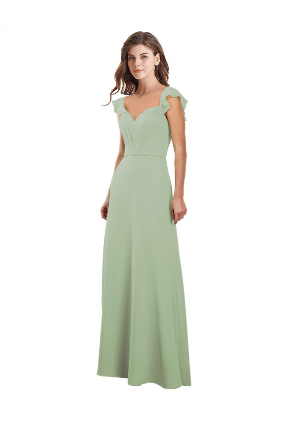 Günstige Rauchgrün A-Linien Chiffon Lange Brautjungfernkleider