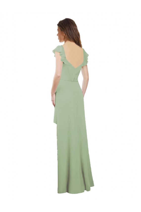 Günstige Rauchgrün A-Linien Chiffon Lange Brautjungfernkleider
