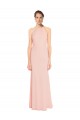 Günstige Rosa 114 A-Linien Spaghetti-Träger Neckholder Chiffon Lange Brautjungfernkleider