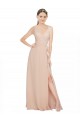 Günstige Rosa 114 A-Linien V-Ausschnitt Chiffon Lange Brautjungfernkleider