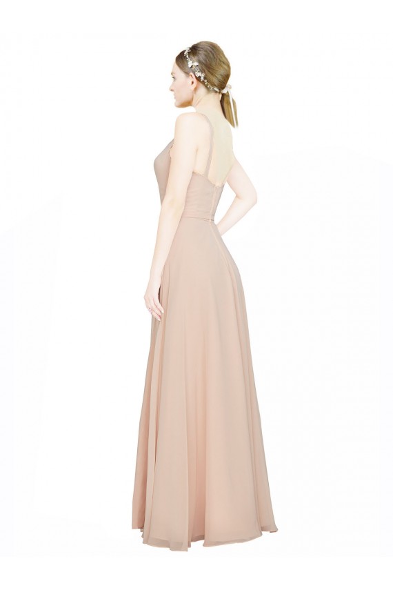 Günstige Rosa 114 A-Linien V-Ausschnitt Chiffon Lange Brautjungfernkleider