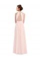 Günstige Rosa 42 A-Linien Neckholder Chiffon Lange Brautjungfernkleider