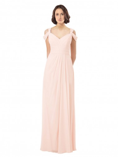 Günstige Rosa 42 A-Linien Off-Schulter Chiffon Lange Brautjungfernkleider