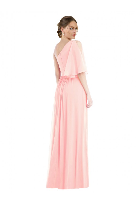 Günstige Rosa A-Linien Eine-Schulter Chiffon Lange Brautjungfernkleider