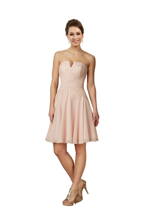 Günstige Rosa A-Linien Knielang Chiffon Spitze Kurze Brautjungfernkleider / Cocktailkleider