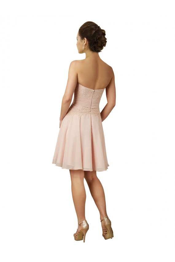 Günstige Rosa A-Linien Knielang Chiffon Spitze Kurze Brautjungfernkleider / Cocktailkleider