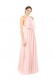 Günstige Rosa A-Linien Neckholder Chiffon Lange Brautjungfernkleider