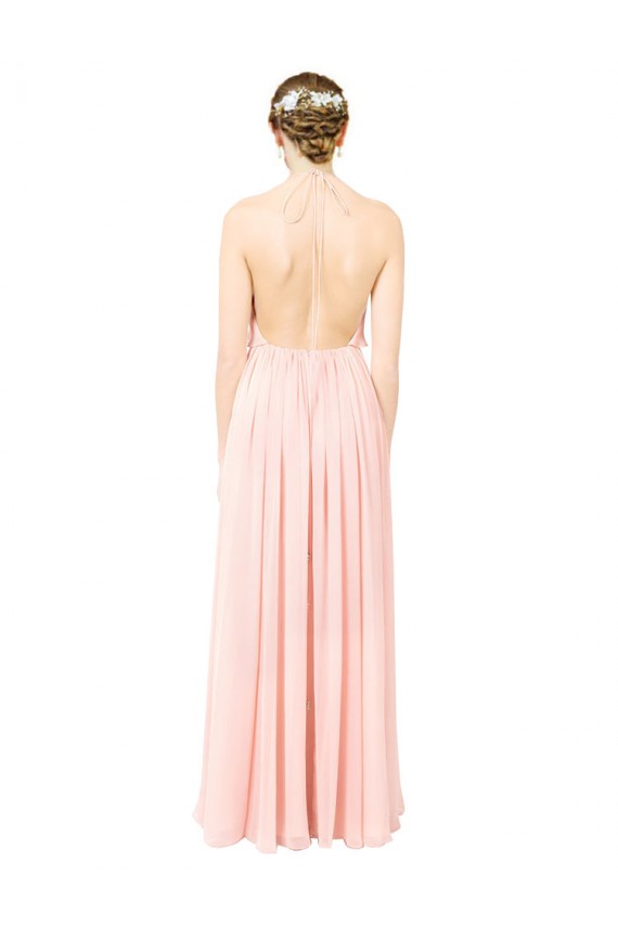 Günstige Rosa A-Linien Neckholder Chiffon Lange Brautjungfernkleider