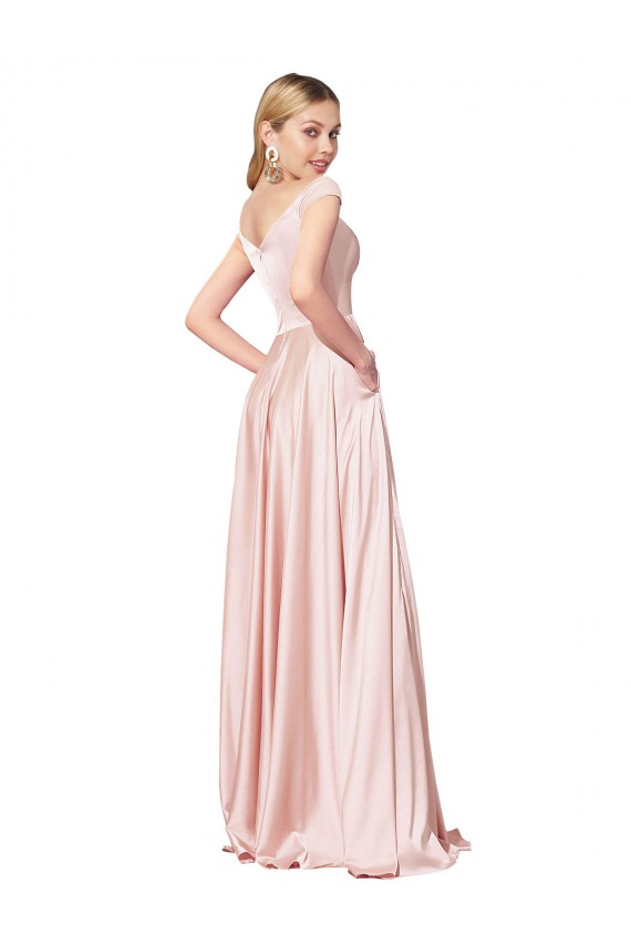 Günstige Rosa A-Linien Off-Schulter Satin Lange Formale Brautjungfernkleider / Abendkleider / Abiballkleider