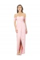 Günstige Rosa A-Linien Off-Schulter Trägerlos Chiffon Lange Brautjungfernkleider