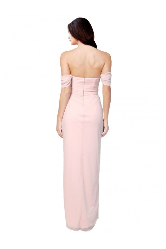 Günstige Rosa A-Linien Off-Schulter Trägerlos Chiffon Lange Brautjungfernkleider