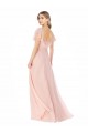 Günstige Rosa A-Linien Quadrat Ausschnitt Chiffon Lange Brautjungfernkleider