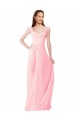Günstige Rosa A-Linien V-Ausschnitt Chiffon Lange Brautjungfernkleider