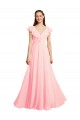 Günstige Rosa A-Linien V-Ausschnitt Chiffon Lange Brautjungfernkleider