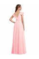 Günstige Rosa A-Linien V-Ausschnitt Chiffon Lange Brautjungfernkleider
