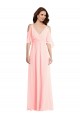 Günstige Rosa A-Linien V-Ausschnitt Chiffon Lange Brautjungfernkleider