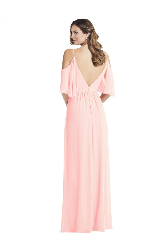 Günstige Rosa A-Linien V-Ausschnitt Chiffon Lange Brautjungfernkleider