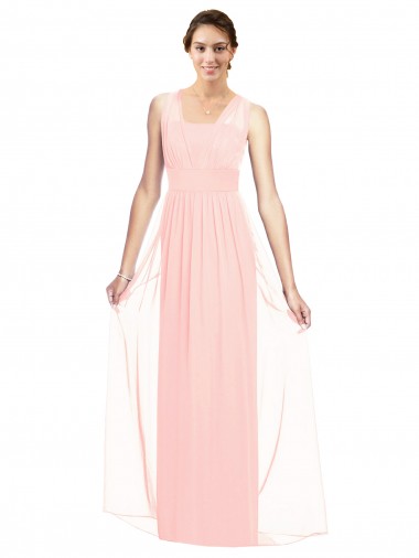 Günstige Rosa A-Linien V-Ausschnitt Chiffon Lange Brautjungfernkleider