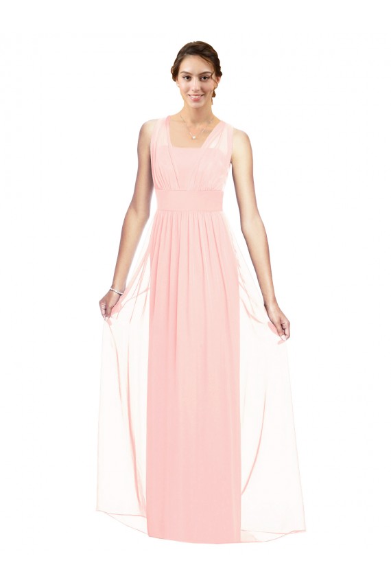 Günstige Rosa A-Linien V-Ausschnitt Chiffon Lange Brautjungfernkleider
