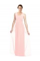 Günstige Rosa A-Linien V-Ausschnitt Chiffon Lange Brautjungfernkleider