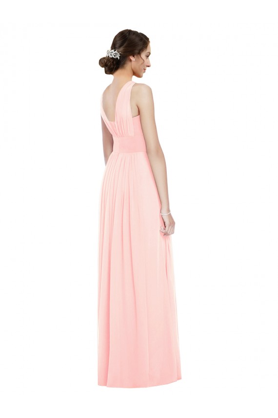 Günstige Rosa A-Linien V-Ausschnitt Chiffon Lange Brautjungfernkleider