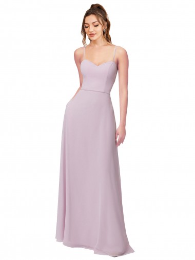 Günstige Rosa Leuchten A-Linien Chiffon Lange Brautjungfernkleider