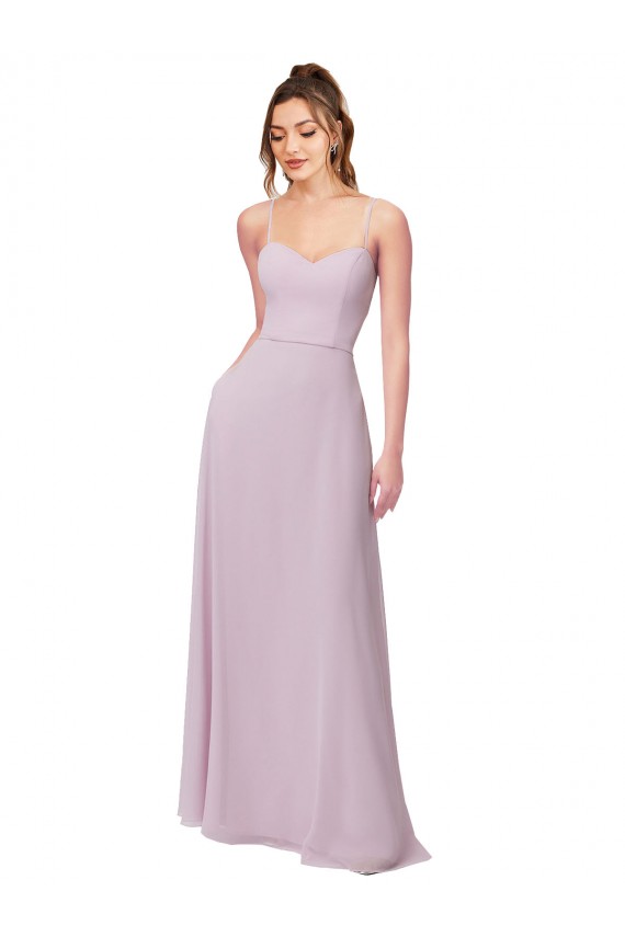 Günstige Rosa Leuchten A-Linien Chiffon Lange Brautjungfernkleider