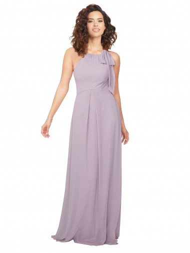 Günstige Rosa Leuchten A-Linien Neckholder Chiffon Lange Brautjungfernkleider
