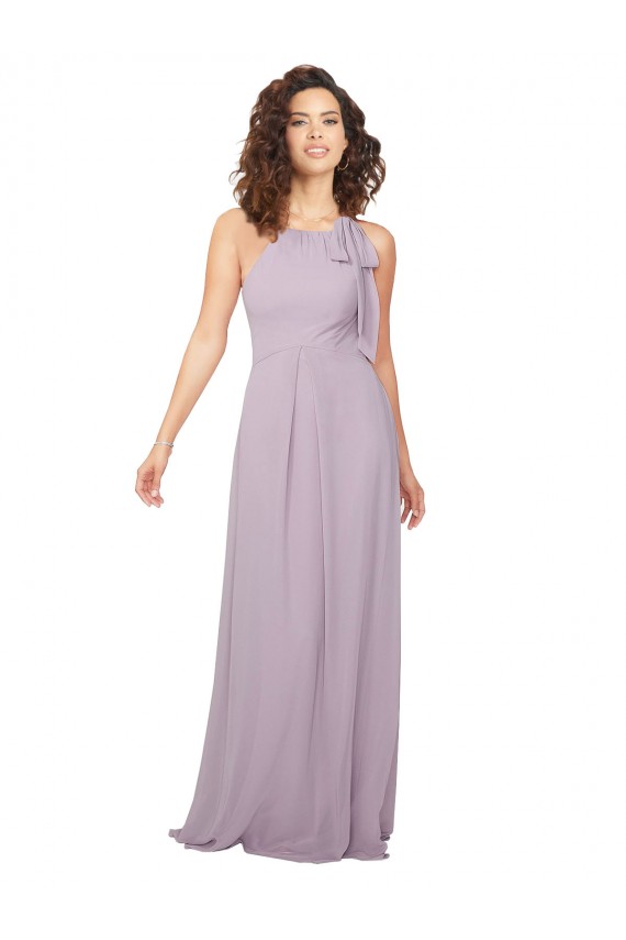 Günstige Rosa Leuchten A-Linien Neckholder Chiffon Lange Brautjungfernkleider