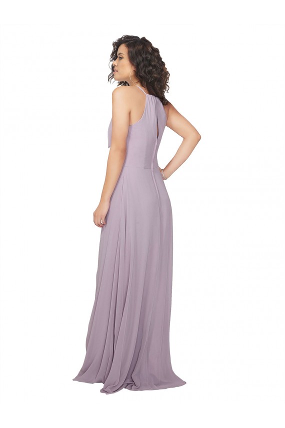 Günstige Rosa Leuchten A-Linien Neckholder Chiffon Lange Brautjungfernkleider
