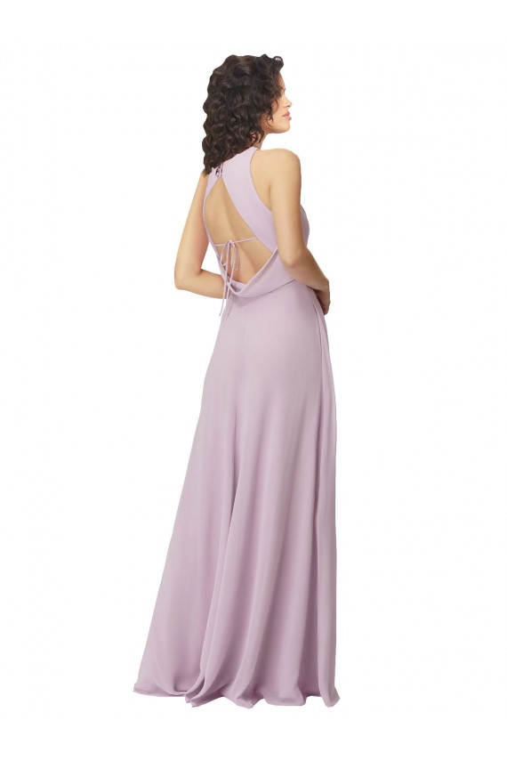 Günstige Rosa Leuchten A-Linien Neckholder Stehkragen Ausschnitt Chiffon Lange Brautjungfernkleider