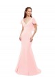 Günstige Rosa Meerjungfrau V-Ausschnitt Chiffon Lange Brautjungfernkleider