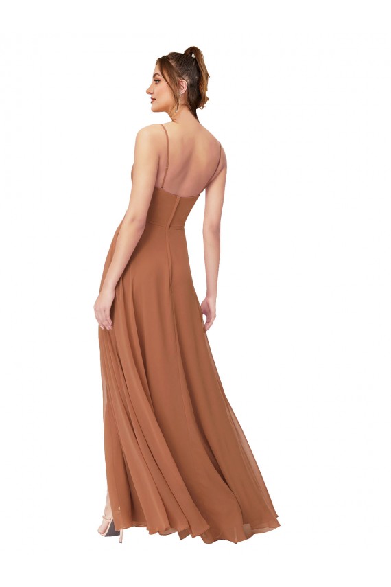 Günstige Rosenholz A-Linien Haube Ausschnitt Chiffon Lange Brautjungfernkleider