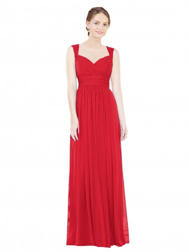 Günstige Rot A-Linien Chiffon Lange Brautjungfernkleider