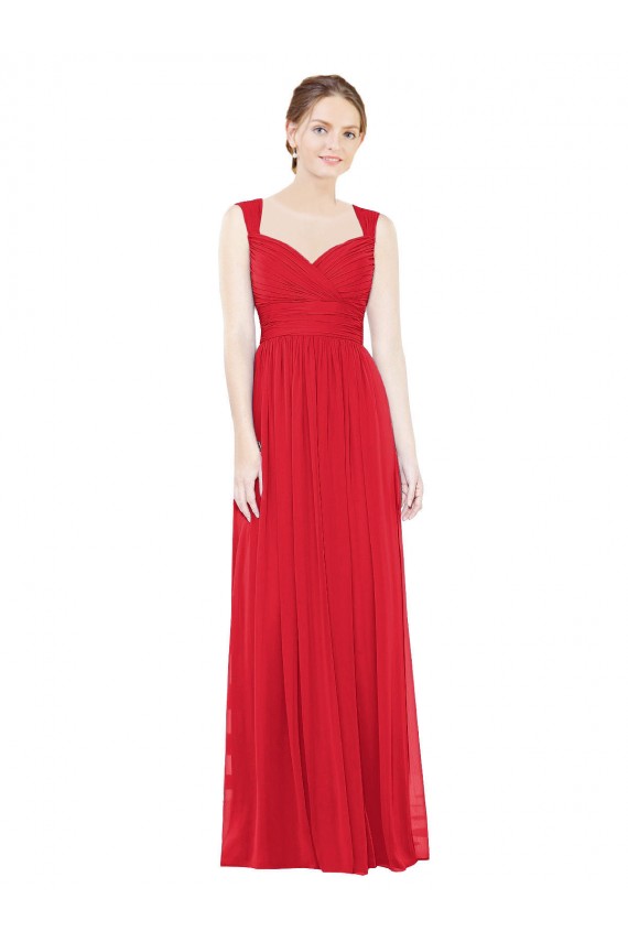 Günstige Rot A-Linien Chiffon Lange Brautjungfernkleider
