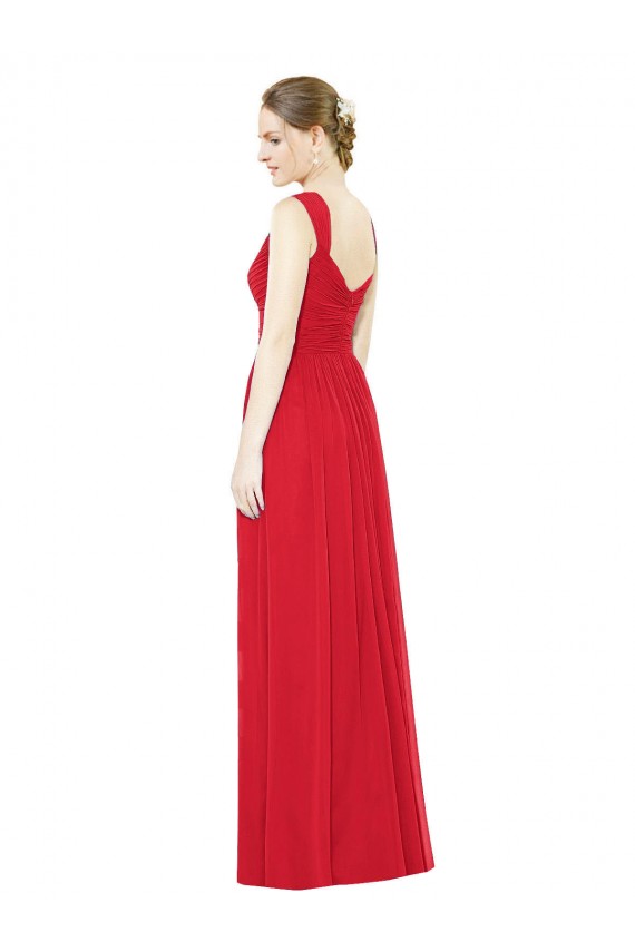 Günstige Rot A-Linien Chiffon Lange Brautjungfernkleider