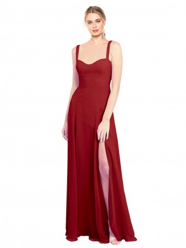Günstige Rot A-Linien Chiffon Lange Brautjungfernkleider